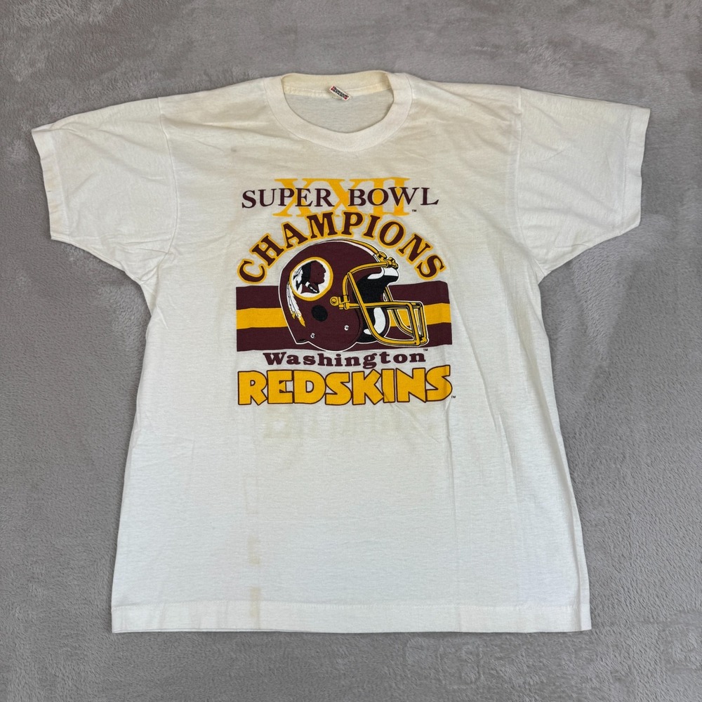 VTG Washington Redskin‎ Super Bowl Champ Shirt Mens L White Preowned Flaws Stain
